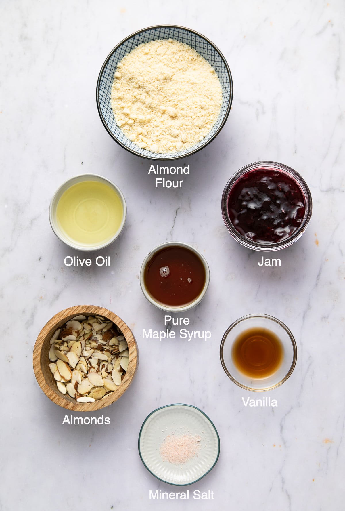 top down view of the ingredients used to make healthy thumbprint cookies.