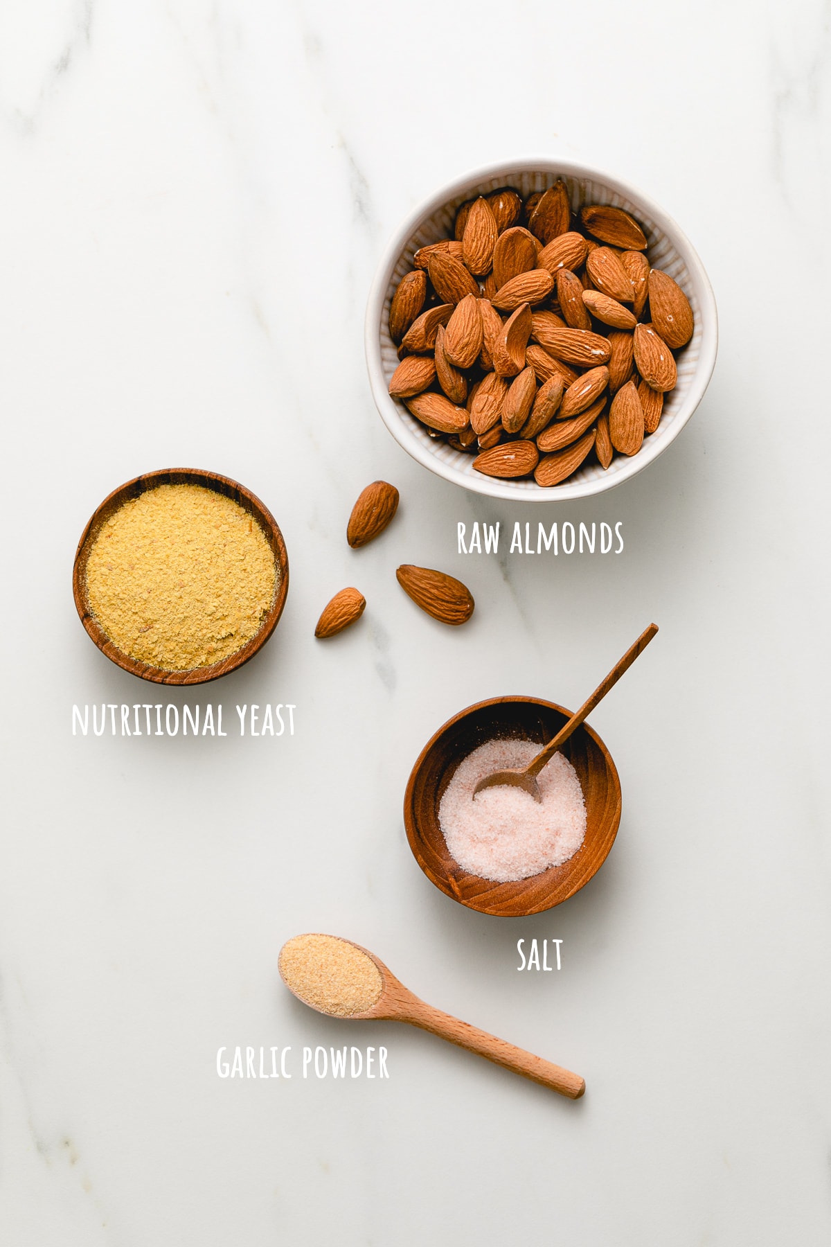 top down view of ingredients used to make healthy almond parmesan recipe.