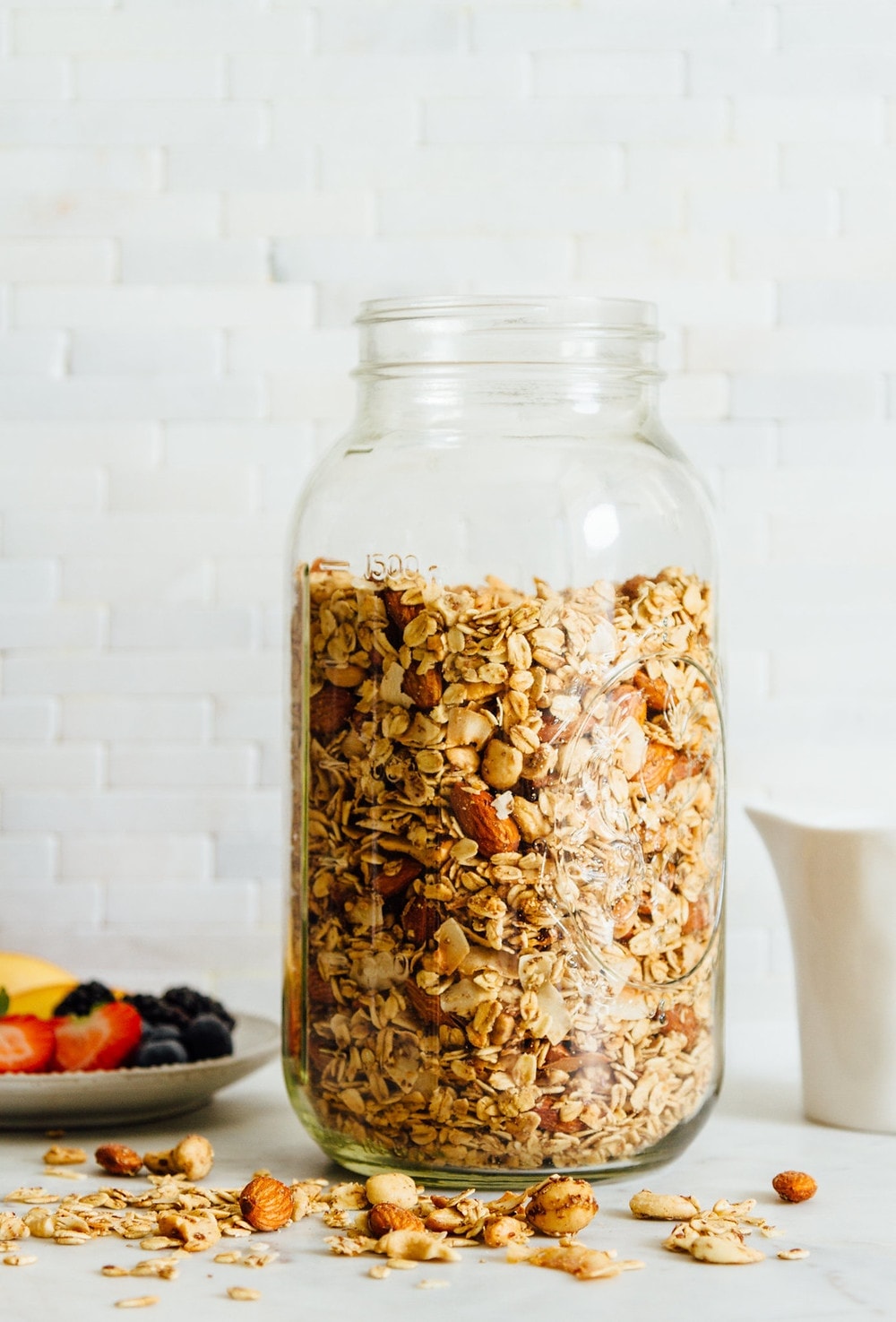 granola in a large glass mason jar