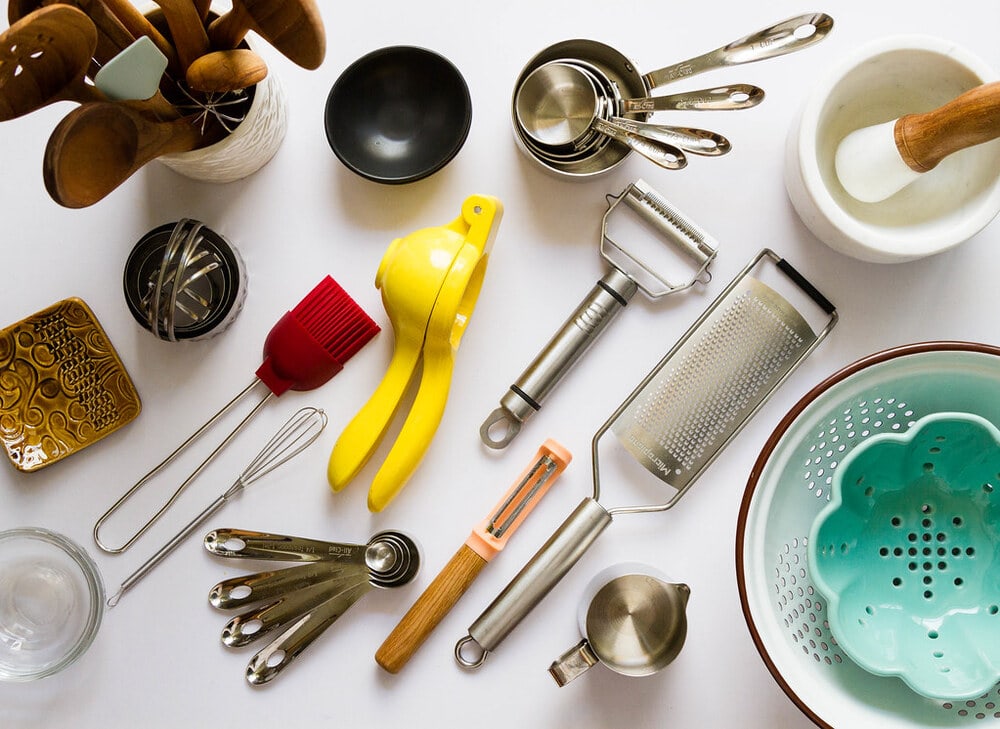 an assortment of kitchen tools.